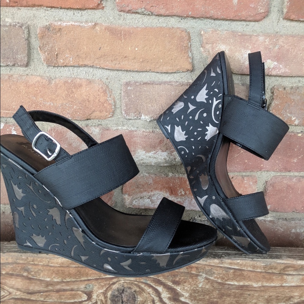 Andiamo Black Lace Wedges